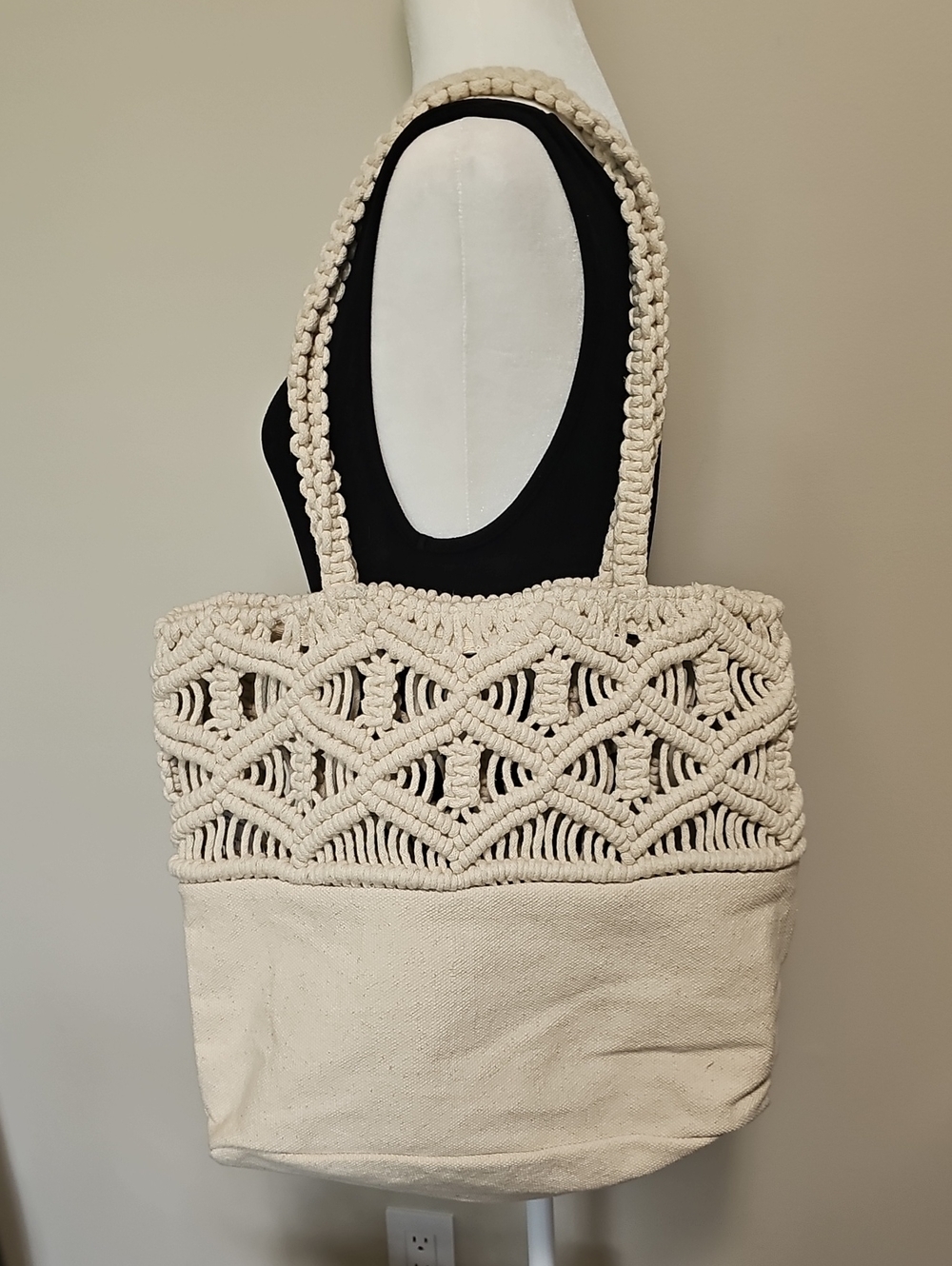Source Unknown Cream Macramé Tote Bag